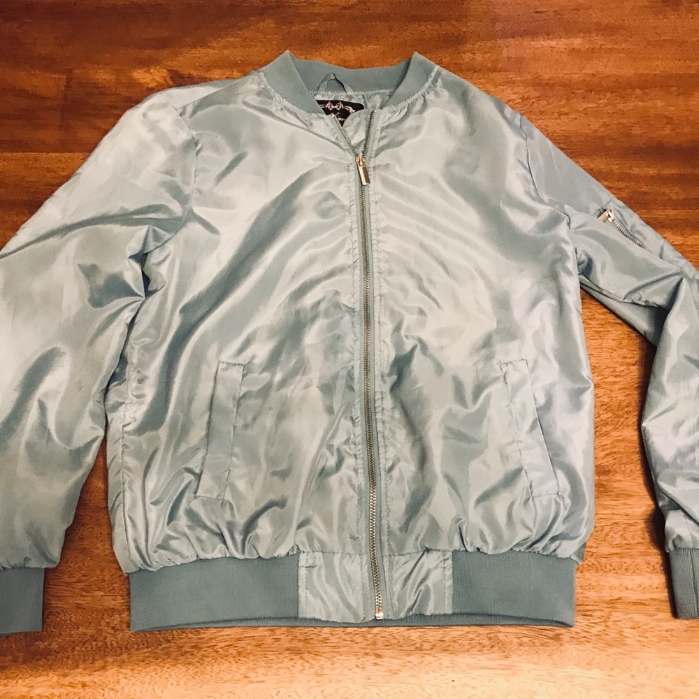 Cute Shiny light blue Bomber Jacket